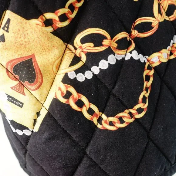 SUPREME Jacket Medium Black Gold Chain Quilted Reverse‎ Streetwear Y2K Logo NWT